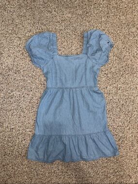 Tommy Hilfiger Girls Light Blue Denim Puff-Sleeve Dress